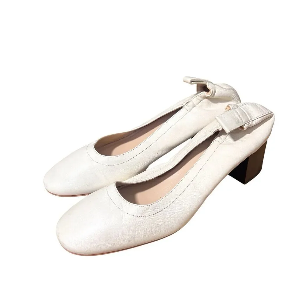 Everlane Shoes Womens 6.5 Ivory Leather Slip On Ballet ‎ Block Heel Round Toe